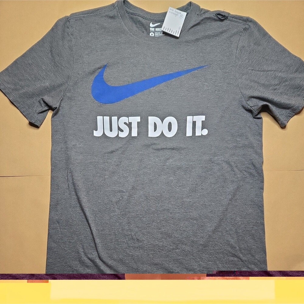Nike T-Shirt Men’s M Sportswear JDI Gray Just Do It Blue Swoosh Cotton